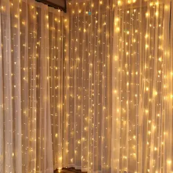 Lexton 190 Led 9.8 Feet Curtain Lights Icicle Lights Fairy String Lights with 8 Modes for Decoration (Warm White, Pack o