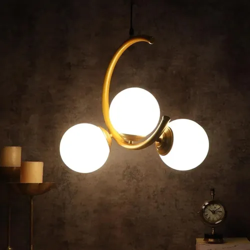 Image of Lexton 3-Light Globe Chandelier Hanging Light Gold Modern Ceiling Pendant Lamp 