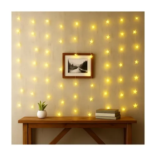 Image of Lexton 72 LED Star Curtain Light | 9 Big with 27 Small Stars | 8 Lighting Modes | String Light for Diwali, Wedding, Fest