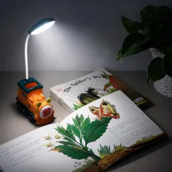 Lexton Train Shaped LED Study Table Lamp for Kids | Soft Eye Protection Desk Lamp with 360° Adjustable Neck for Reading, Study Table, Bedside, Night Light & Kids Room Decor