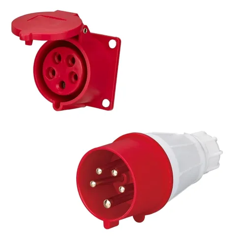 Image of LEYDEN® 5 Pin, 32A, 220-440VAC Industrial Panel Socket With IP44 Waterproof Plug