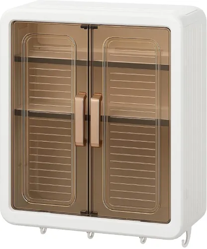 Image of LeyLuko Premium Wall-Mounted Multi-Purpose Storage Cabinet with Transparent Doors &Hooks Plastic Kitchen Cabinet (Finish
