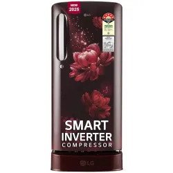 LG 185 L, 5 Star, Smart Inverter, Direct-Cool Single Door Refrigerator (GL-D201ASCU.BSCZEBN, Scarlet Charm, Base stand w