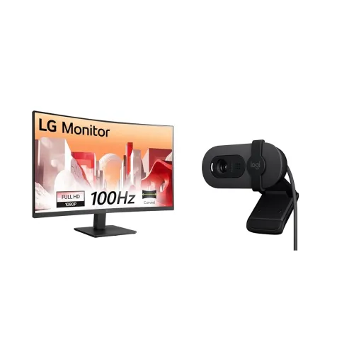 Image of LG 32-Inch Curved Monitor with Logitech Brio Webcam
