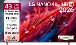 LG 108 cm (43 inch) Ultra HD (4K) LED Smart WebOS TV 2026 Edition with NANO Detail Enhancer, HDR10 Pro, 4K Super Upscaling Alpha7 AI Processor 4K Gen9, Dolby Atmos, AI Sound Pro (9.1.2 ch),....