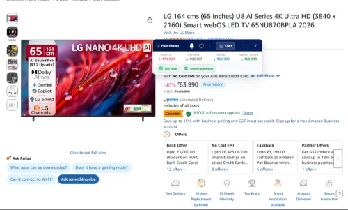 Image of LG U8 AI Series 65" 4K Smart LED TV