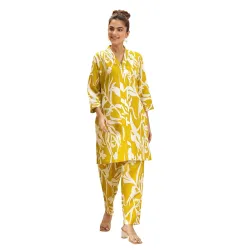 Libas Mustard Printed cotton blend Co ords set for Women | daily wear | casual wear | office wear