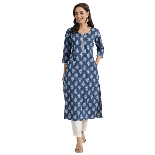 Image of Libas Printed Cotton Straight Kurta for Women Suit
