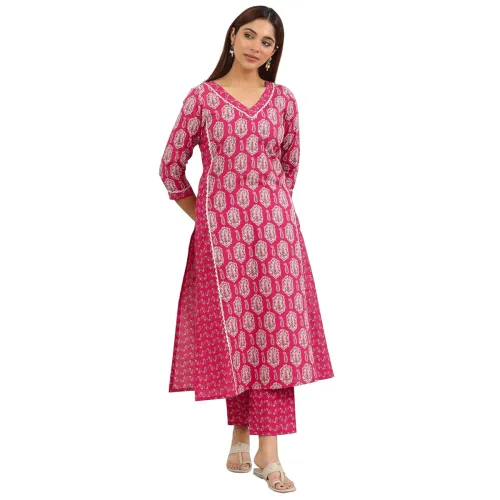 Image of Libas Printed Pure Cotton Straight Kurta with Trouser Suit