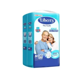 Liberty Eco Adult Diaper Pants, Medium (M) Size, 20 Count, Waist Size (61-115cm | 24-45 inches), Unisex, High Absorbency, Leak Proof, Overnight Protection, Pack of 1