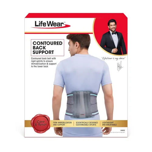Image of Life Wear Contoured Back Support, Adjustable, Breathable Lumbar Belt with 4 Metal Stays for Lower Back Pain Relief, For 