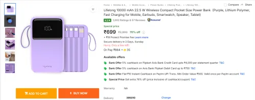 Image of Lifelong 10000mAh 22.5W Wireless Power Bank