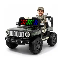 Lifelong 12V Electric Ride-On Jeep Car for Kids | Remote Control, Bluetooth Music, LED Lights, Army Green | BIS Certifie
