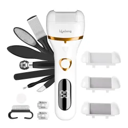 Lifelong 14-in-1 Rechargeable Callus Remover for Feet (IPX6, 3 Roller Heads)
