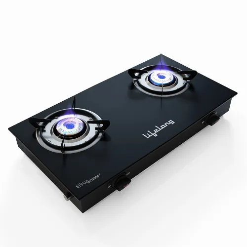 Image of Lifelong 2 Burner Gas Stove Top for Kitchen - Manual Ignition Cooktop