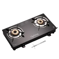 Lifelong 2 Burner Gas Stove with Gas Lighter | Modern Glass Stove with 6mm Toughened Glass | High-Efficient Manual Ignition Cooktop | ISI Certified & LPG Compatible | 360° Flexible Gas Inlet...
