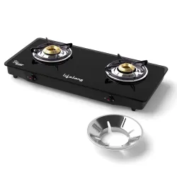 Lifelong 2 Burner Gas Stove Manual Ignition Glass Top