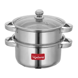 Lifelong 2-Tier Steamer Modak Maker with Glass Lid & Riveted Handles