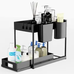 Lifelong 2-Tier Under Sink Storage Organizer | Pull Out Cabinet | Drawers for Kitchen Cabinets | Sliding Rack with Remov