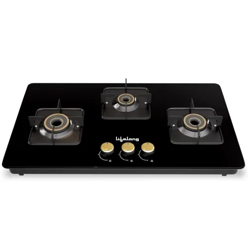 Image of Lifelong 3 Burner Hob Top Battery Operated | Gas Stove with Automatic Ignition - Toughened Glass Top Gas Stoves for Kitc