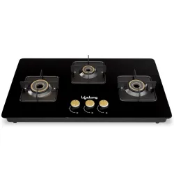 Lifelong 3 Burner Hob Top Battery Operated | Gas Stove with Automatic Ignition - Toughened Glass Top Gas Stoves for Kitc