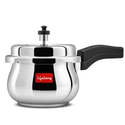 Lifelong Stainless Steel Curve Pressure Cooker 3Liters | Induction & Gas Stove Compatible with Outer Lid, ISI Certified 