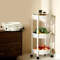 Lifelong Kitchen Storage Rack |3-Layer Baskets |Foldable & Rolling Storage Cart |Trolley with Wheels |Vegetable Stand |O