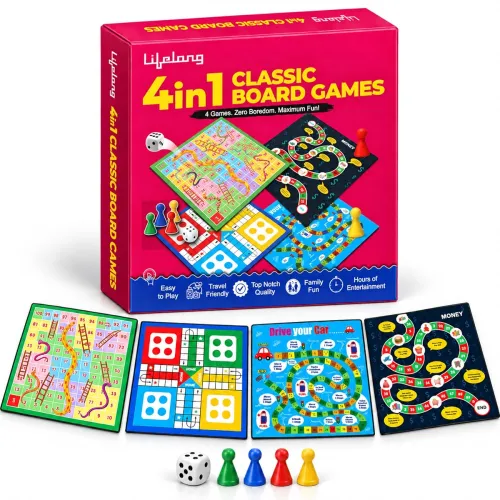 Image of Lifelong 4-in-1 Classic Board Games Set | Ludo, Snakes & Ladders