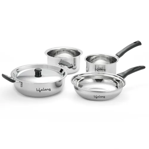 Image of Lifelong 4 Pc Stainless Steel Cookware Set 2.2L Kadhai with Lid 22cm