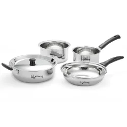 Lifelong 4 Pc Stainless Steel Cookware Set 2.2L Kadhai with Lid 22cm
