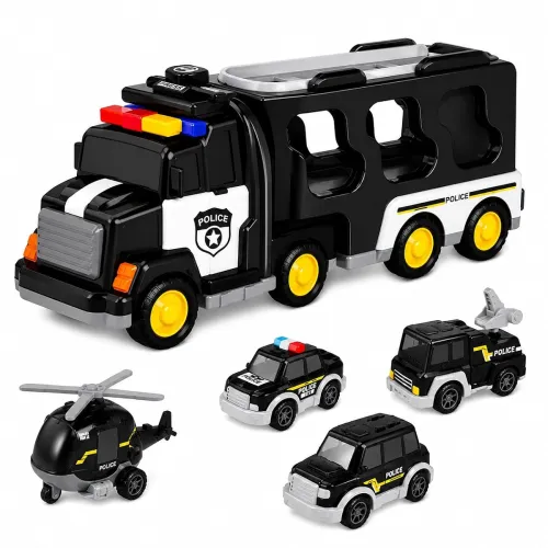 Image of Lifelong 5-in-1 Friction-Powered Police Carrier Truck Toy Set