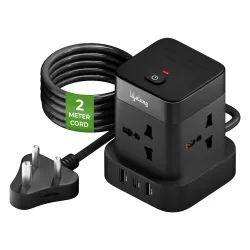 Lifelong Electronics Extension Board 7-in-1 with Switch | 4 AC Sockets + 3 USB Ports (2 Type A + 1 Type C) | Overload Pr