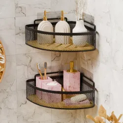 Lifelong Bathroom Corner Shelf, Pack of 2 (Black)