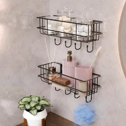 Lifelong Bathroom Shelf | Mild Steel Wall Mounted Organizer Rack with CED Coating | Rust & Scratch Proof Multipurpose Storage for Washroom, Kitchen, Shower | Screw Install (Black)
