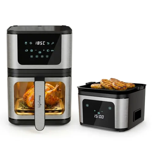 Image of Lifelong BRIK 2-in-1 Air Fryer & Barbeque | 1350W Power, 8 Presets | 4.2L Basket with Glass Window | Flip Design for Air