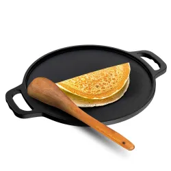 Lifelong Cast Iron Dosa Tawa with Wooden Spatula for Dosa, Uttapam & Chapati | 30 cm, 2.5kg | Tawa & Spatula Set | Pre S