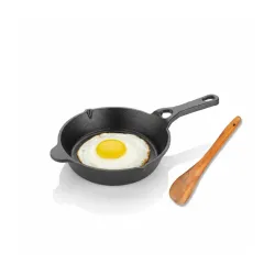 Lifelong Cast Iron Fry Pan 6 Inch with Wooden Spatula
