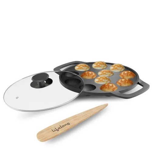 Image of Lifelong Cast Iron Paniyaram Pan with Glass Lid (12 Pits)