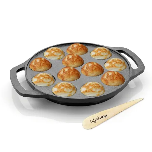 Image of Lifelong Cast Iron Paniyaram Pan with 12 Pits, 25 ml Pit Capacity
