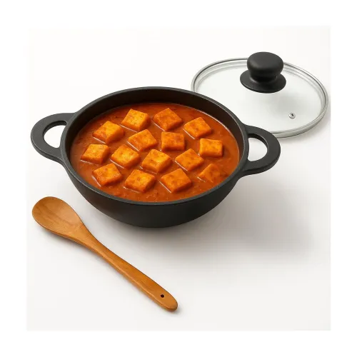 Image of Lifelong Cast Iron Kadhai 20cm with Glass Lid & Wooden Spatula