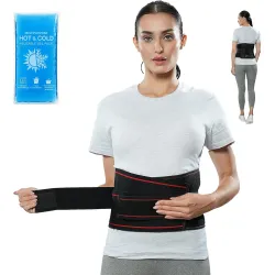 Lifelong Contoured Lumbar Sacral Belt with Hot & Cold Pack 4 Metallic Splints & Strong Back Support 