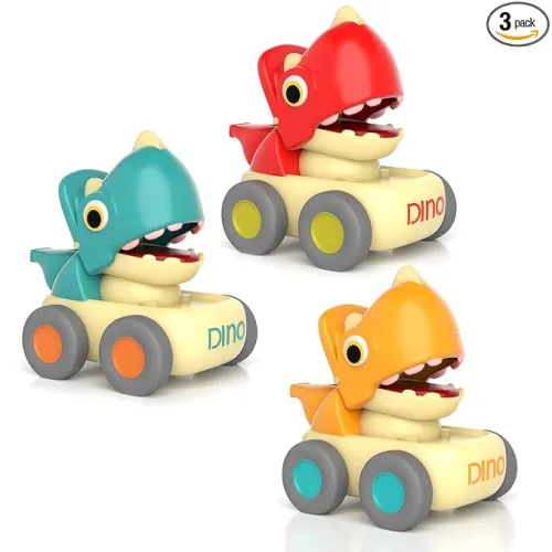 Image of Lifelong Cuppy Dino Pack of 3 Press and Go Toys | Friction-Powered Dinosaur Cars with Whistle | Toy Vehicles for Kids 1+