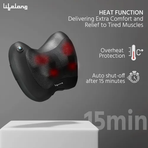 Image of Lifelong Cushion Massager and Body Massager with Heat and Strong 8 Deep Kneading nodes for Back, Neck