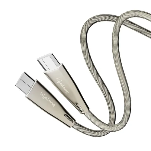 Image of Lifelong Electronics 60W PD USB Type C to Type C Metal Coiled Fast Charging Cable | High Speed Data Cable