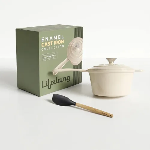 Image of Lifelong Enamel Cast Iron Saucepan with Lid - 1.9L (Ivory)
