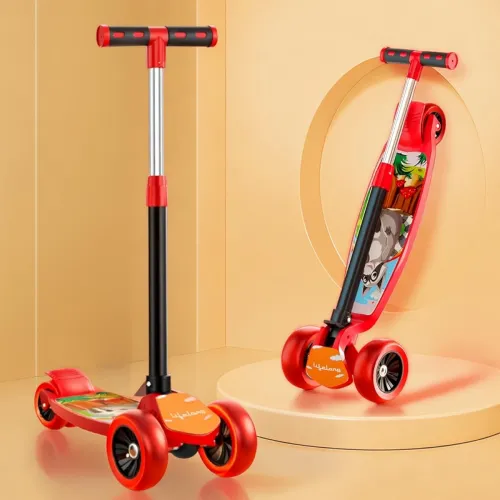Image of Lifelong Kick Scooter with Adjustable Height - Foldable - Skate for Kids with PVC Wheel - Max User weight-50 kg, Red & B