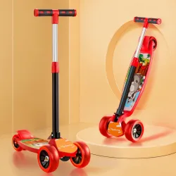 Lifelong Kick Scooter with Adjustable Height - Foldable - Skate for Kids with PVC Wheel - Max User weight-50 kg, Red & B