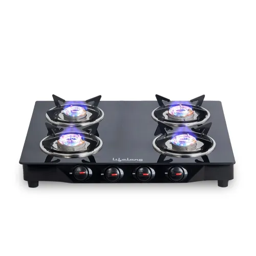 Image of Lifelong Glass Top Gas Stove, 4 Burner Gas Stove