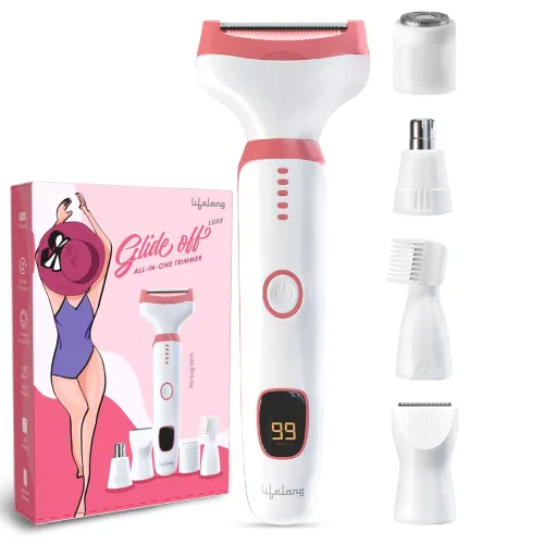 Image of Lifelong GlideOff Luxe 5-in-1 Face & Body Trimmer for Women| Electric Shaver & Razor with 5 Interchangeable Heads for Bi