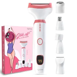 Lifelong GlideOff Luxe 5-in-1 Face & Body Trimmer for Women| Electric Shaver & Razor with 5 Interchangeable Heads for Bi